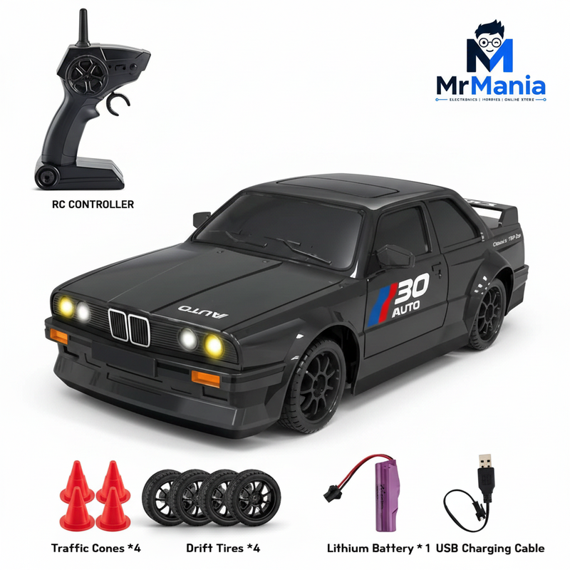 BMW E30 RC Drift Car 1:24 Scale 4WD | 20KM/H High-Speed Remote Control Racing Car with LED Lights, Drift Tires & Battery Included