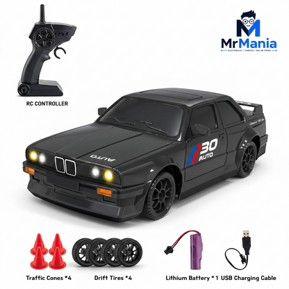BMW E30 RC Drift Car 1:24 Scale 4WD | 20KM/H High-Speed Remote Control Racing Car with LED Lights, Drift Tires & Battery Included