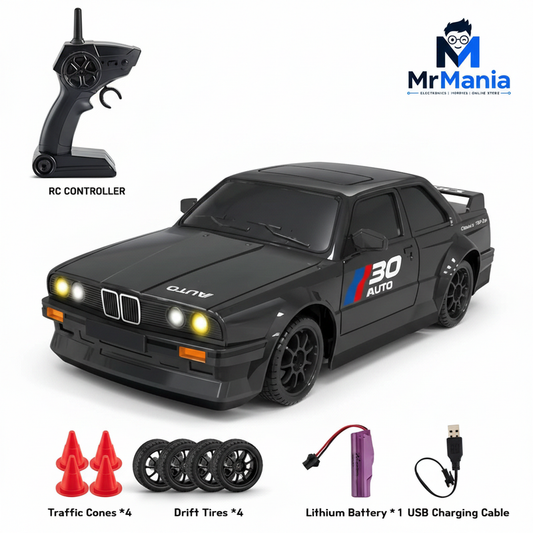 BMW E30 RC Drift Car 1:24 Scale 4WD | 20KM/H High-Speed Remote Control Racing Car with LED Lights, Drift Tires & Battery Included