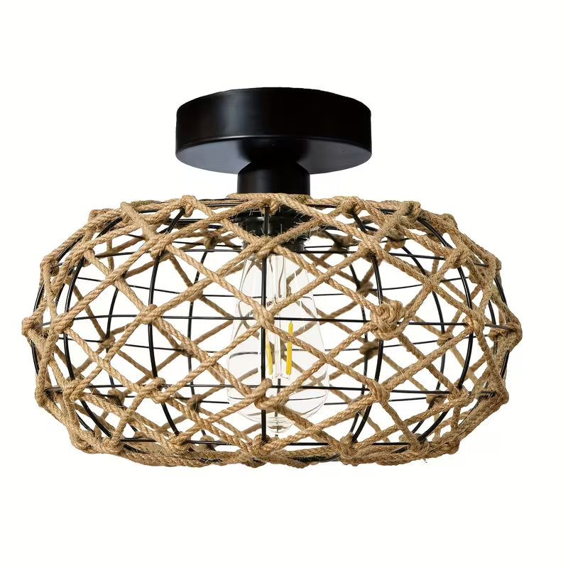 Handcrafted Bohemian Rattan Chandelier – Semi-Recessed E27 Socket, Bedroom, Living Room & Kitchen Lighting