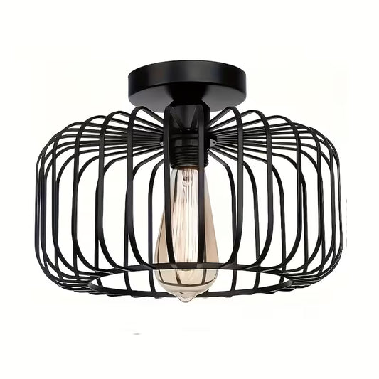Modern Black Semi-Recessed Ceiling Light – E27 Socket, Bedroom & Living Room Fixture
