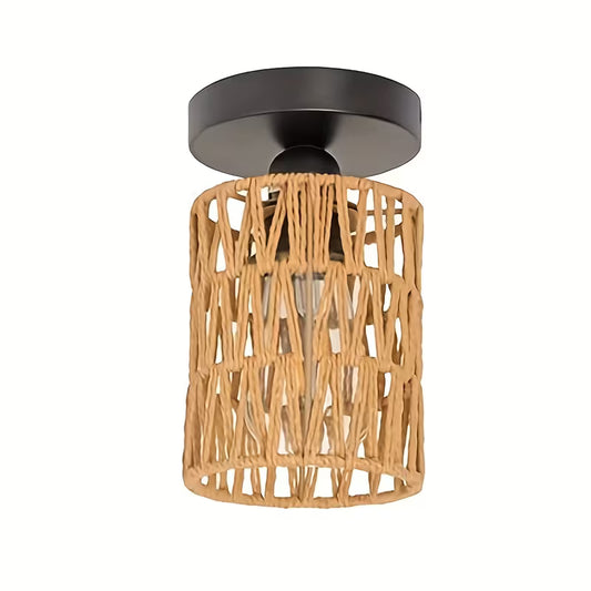 Handcrafted Bohemian Rattan Ceiling Lamp – Semi-Flush, Rustic & Coastal Lighting for Bedroom, Living Room & Kitchen