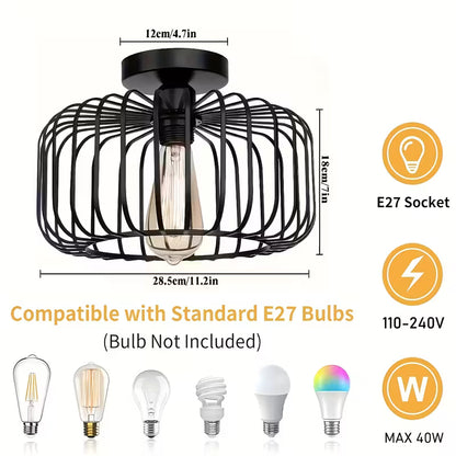 Modern Black Semi-Recessed Ceiling Light – E27 Socket, Bedroom & Living Room Fixture