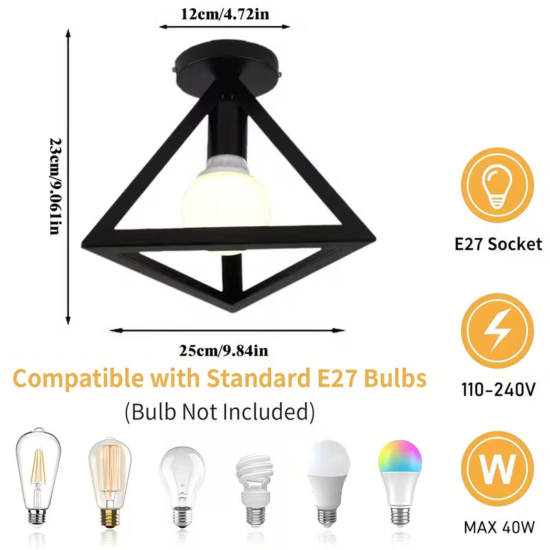 Modern Black Semi-Recessed Ceiling Light – E27 Socket, Bedroom, Living Room & Kitchen Fixture