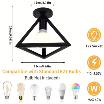 Modern Black Semi-Recessed Ceiling Light – E27 Socket, Bedroom, Living Room & Kitchen Fixture