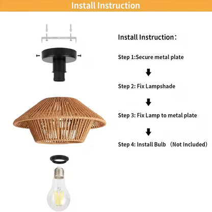 Handcrafted Bohemian Rattan Lamp – Semi-Flush, E27 Socket, Bedroom, Living Room & Kitchen Lighting