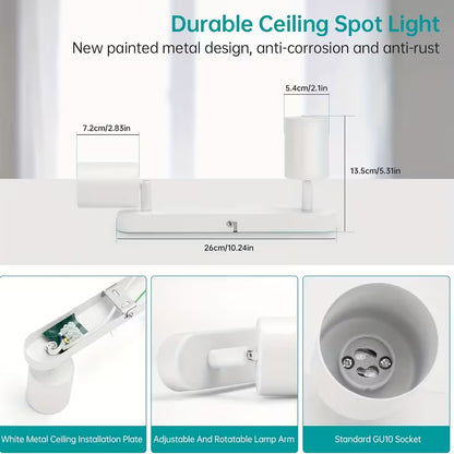 2-Bulb Rotatable GU10 LED Ceiling Light – Modern Black Bar Spotlight for Kitchen, Bedroom & Living Room