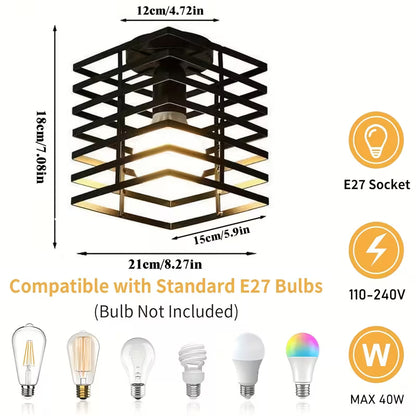 Modern Black Semi-Recessed Ceiling Light – E27 Socket, Bedroom, Living Room & Kitchen Fixture