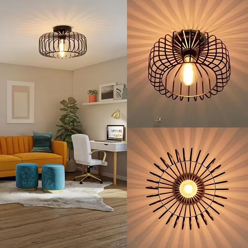 Modern Black Semi-Recessed Ceiling Light – E27 Socket, Bedroom & Living Room Fixture