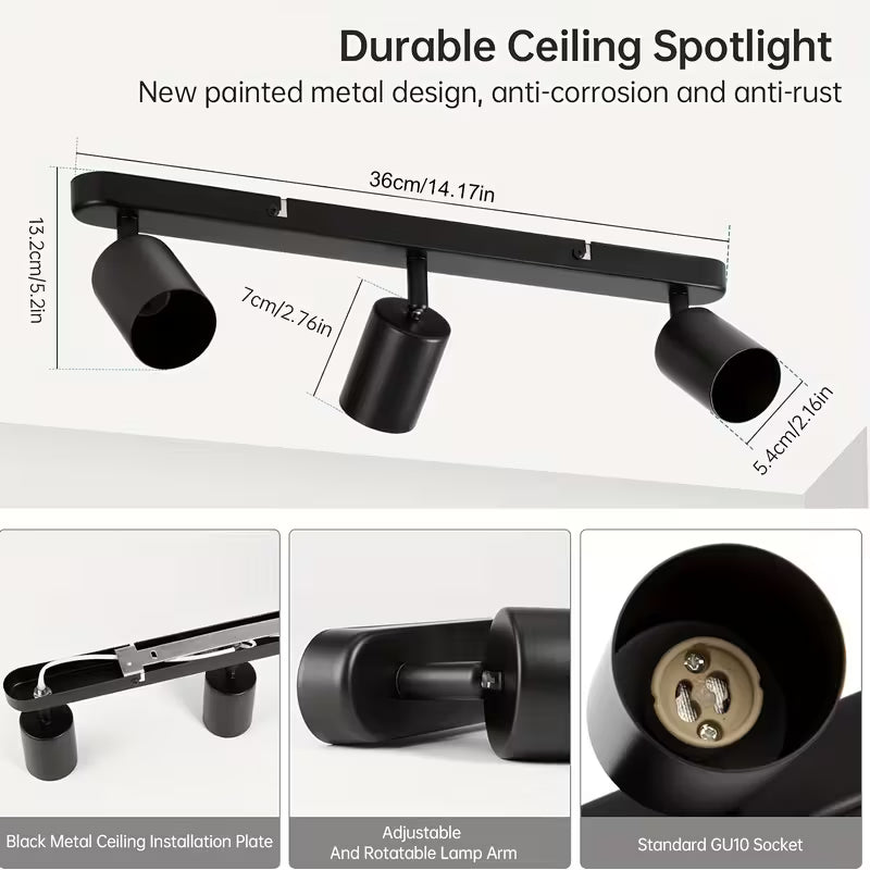 Ceiling Light with 3 Bulbs, Rotatable GU10 LED Ceiling Light