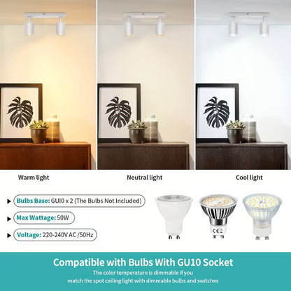 2-Bulb Rotatable GU10 LED Ceiling Light – Modern Black Bar Spotlight for Kitchen, Bedroom & Living Room