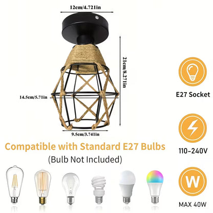 Handcrafted Bohemian Pendant Light – Woven Rattan, E27 Socket, Bedroom & Living Room Fixture