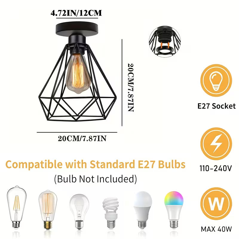 Modern Black Semi-Recessed Ceiling Light – E27 Socket, Bedroom, Living Room & Kitchen Fixture