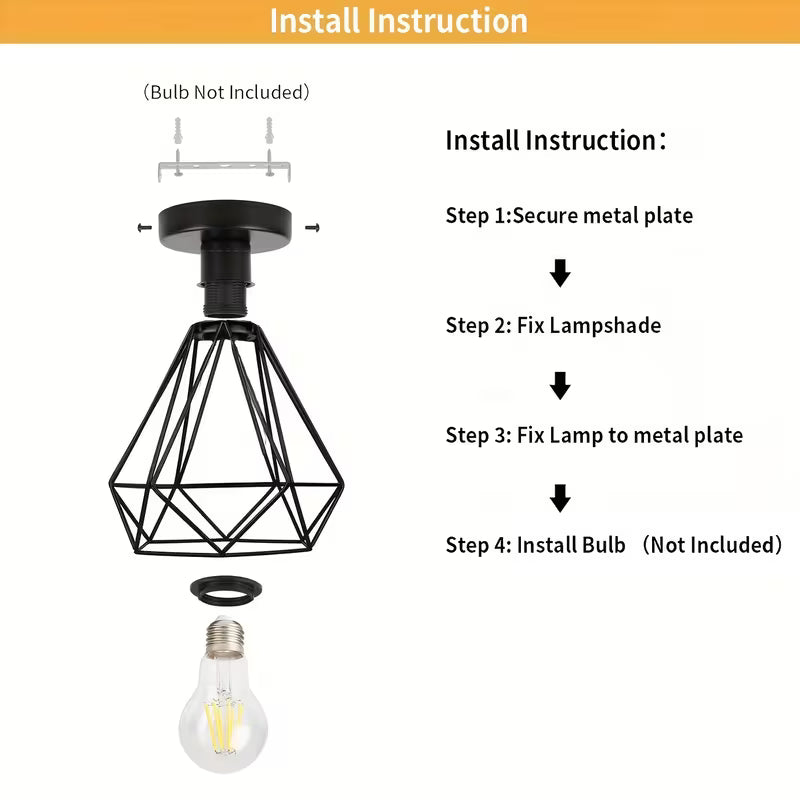 Modern Black Semi-Recessed Ceiling Light – E27 Socket, Bedroom, Living Room & Kitchen Fixture